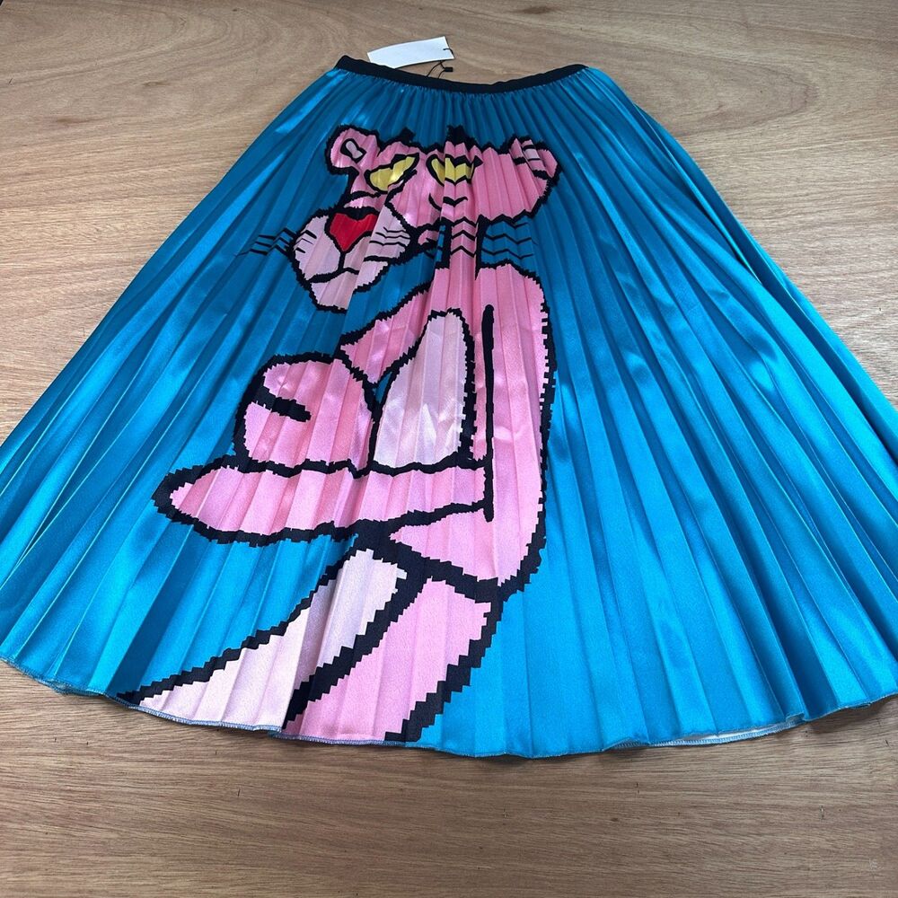 Pink Panther Inspired Style Pleated Skirt Colorful Graphic Elastic Waist S/M